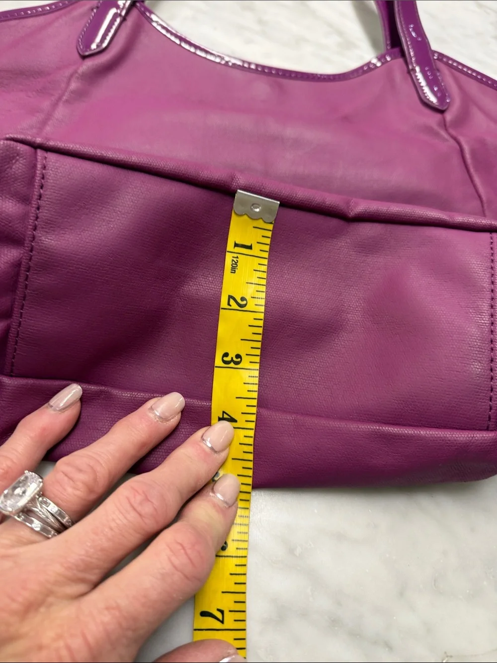 Tory Burch Fuchsia Pink Patent Leather Strap and Logo with Coated Canvas Tote